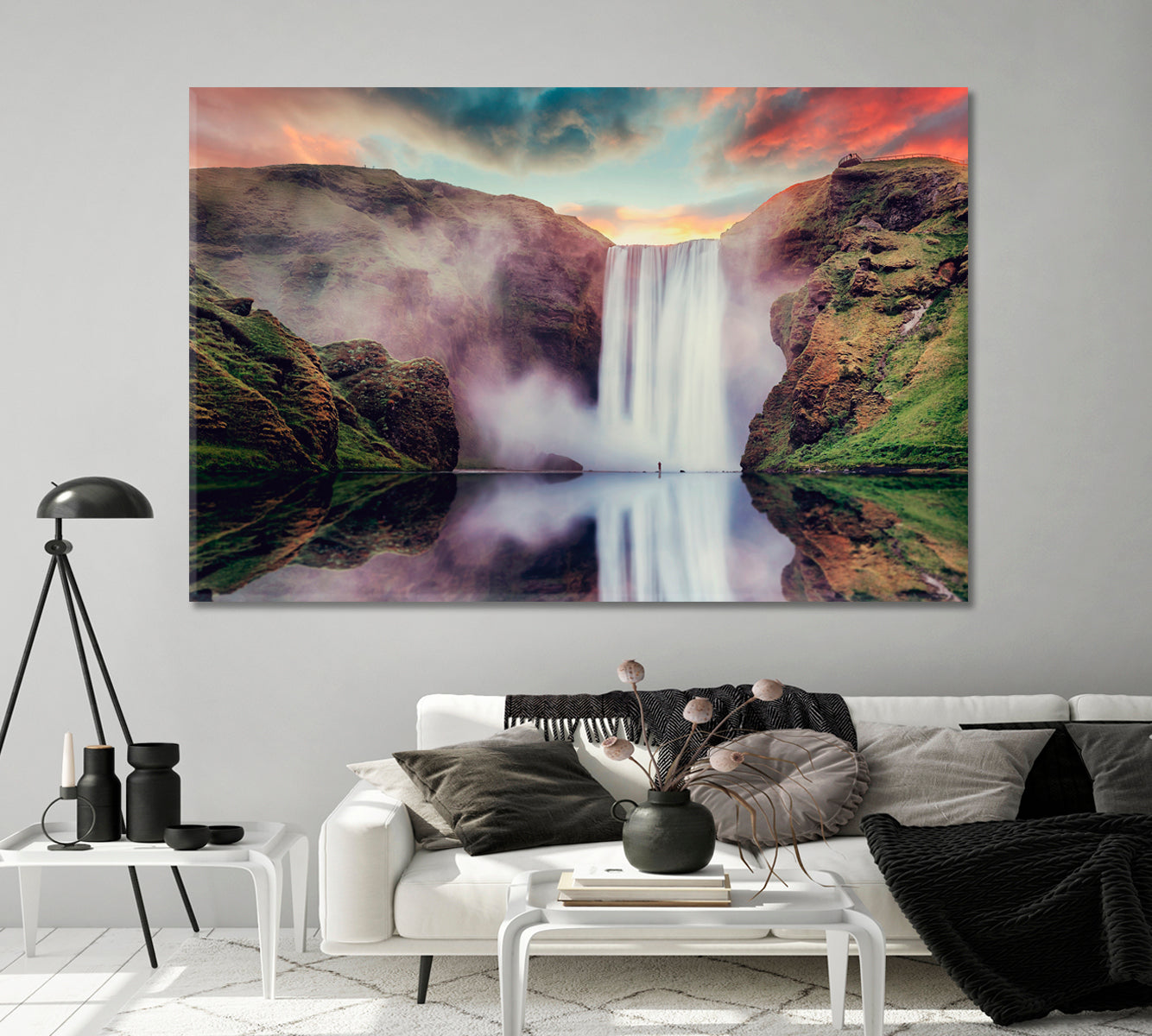 The Breathtaking Beauty of Skogafoss Falls Iceland Canvas Print-Canvas Print-CetArt-1 Panel-24x16 inches-CetArt