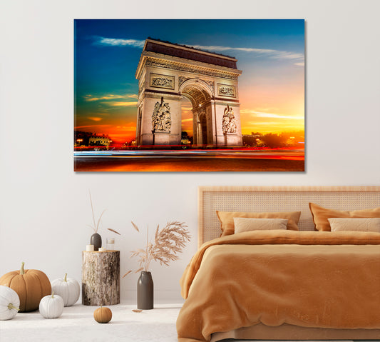 Arch of Triumph in Paris at Night Canvas Print-Canvas Print-CetArt-1 Panel-24x16 inches-CetArt