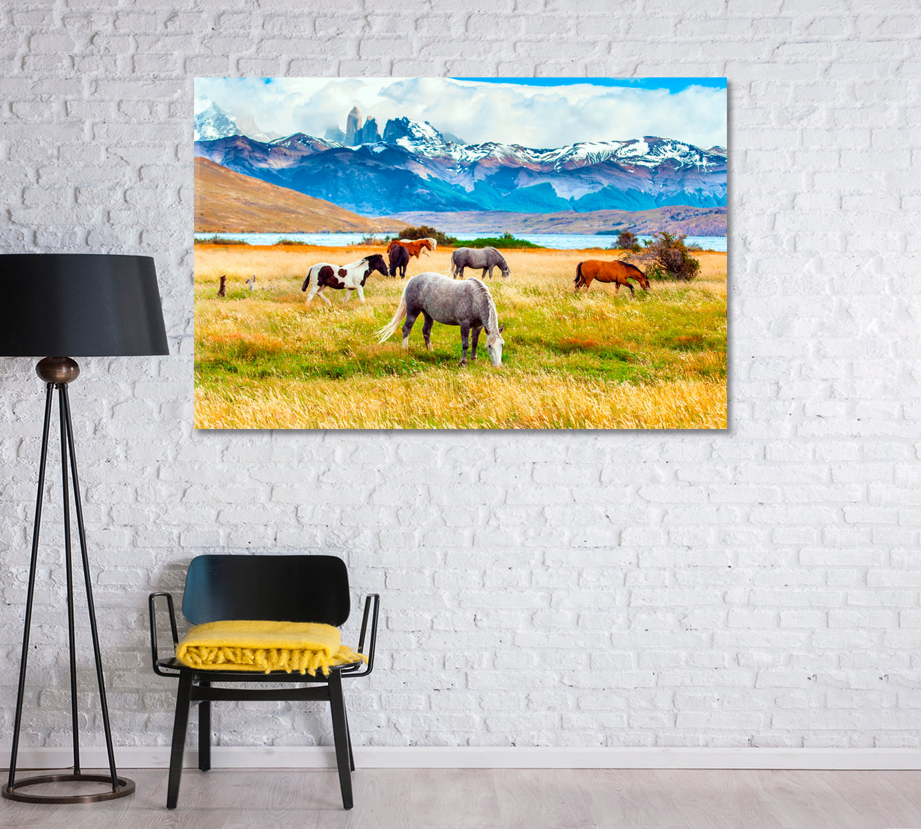 Herd of Wild Horses in Torres del Paine Park in Chile Canvas Print-Canvas Print-CetArt-1 Panel-24x16 inches-CetArt