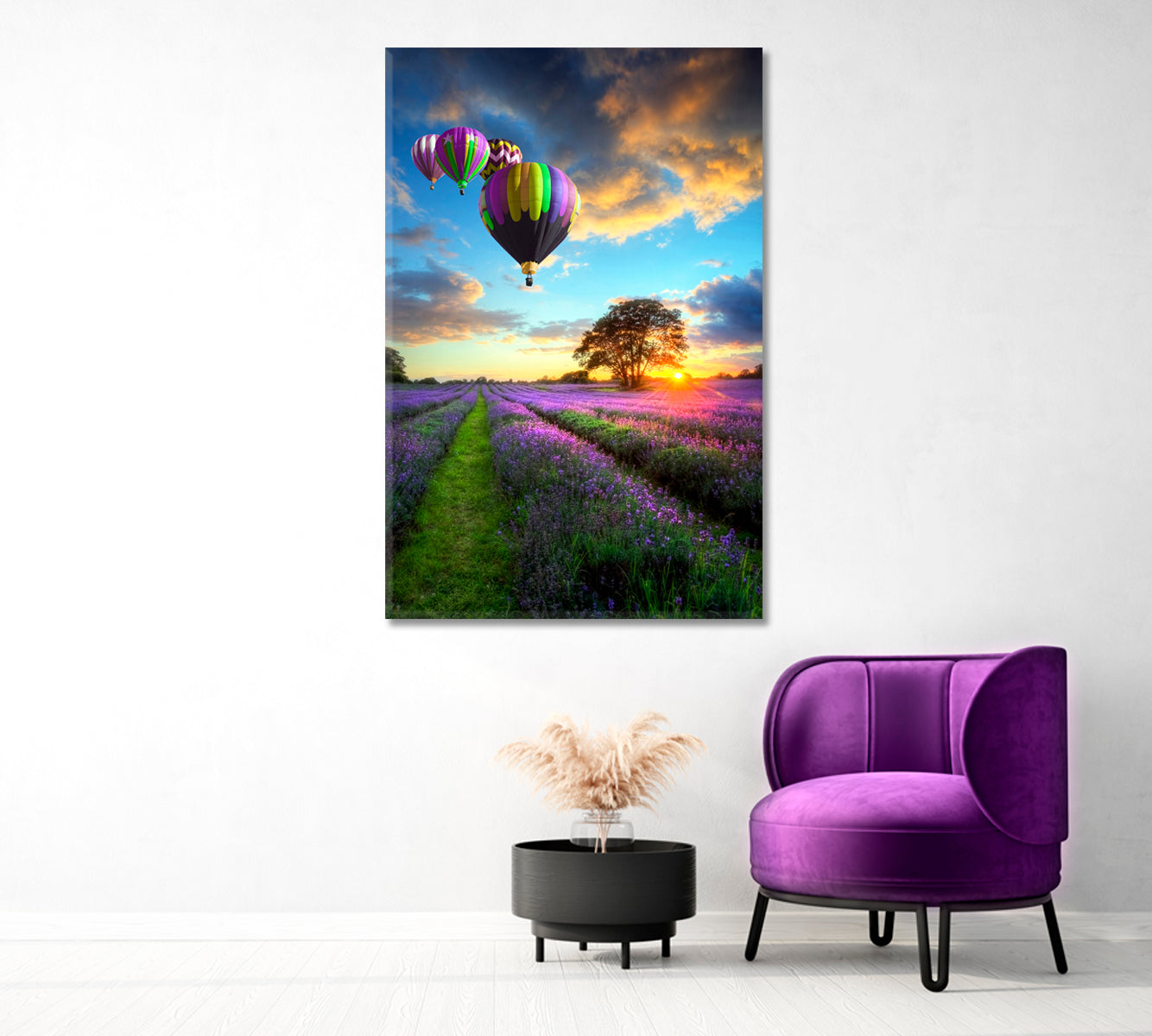 Balloons over Lavender Fields in Sunset Canvas Print-Canvas Print-CetArt-1 panel-16x24 inches-CetArt