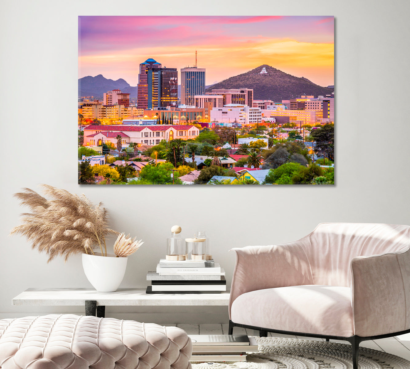 Tucson Skyline and Sentinel Peak Arizona USA Canvas Print-Canvas Print-CetArt-1 Panel-24x16 inches-CetArt