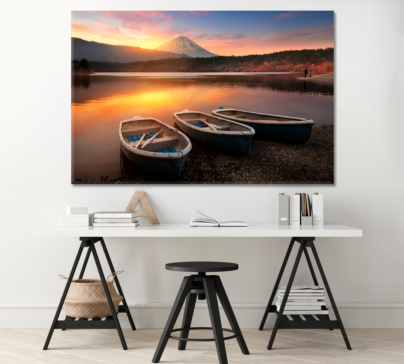 Boats Parked on the Shore of Lake Saiko Japan Canvas Print-Canvas Print-CetArt-1 Panel-24x16 inches-CetArt