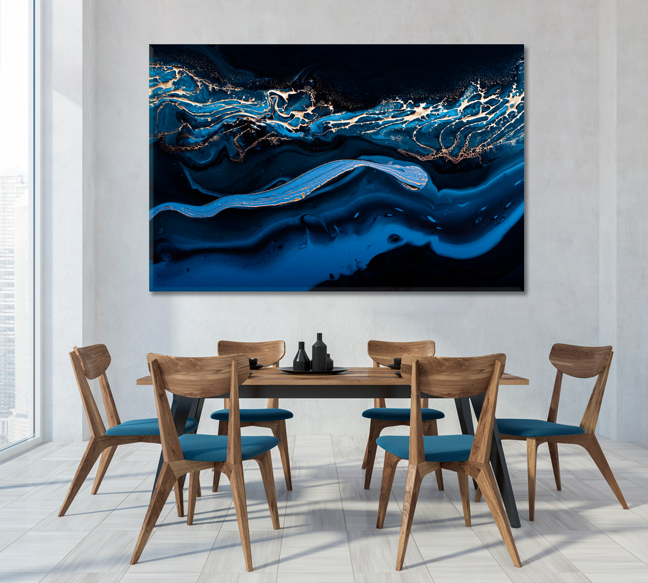 Fluid Abstract Blue Marble Wave Canvas Print-Canvas Print-CetArt-1 Panel-24x16 inches-CetArt