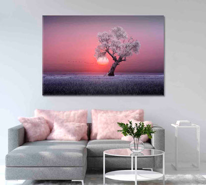 Lonely Tree at Beautiful Sunset Canvas Print-Canvas Print-CetArt-1 Panel-24x16 inches-CetArt