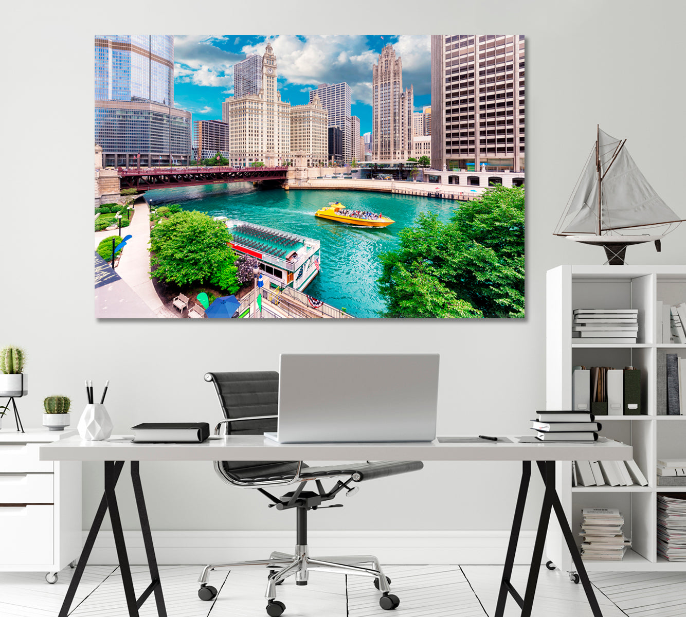 Chicago Downtown at Summer Day USA Canvas Print-Canvas Print-CetArt-1 Panel-24x16 inches-CetArt