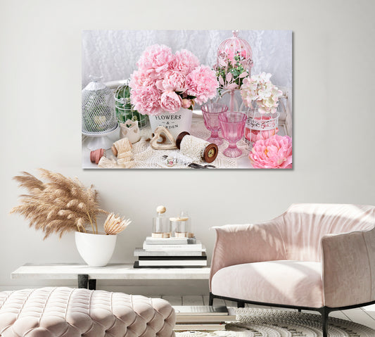 Peony Flowers in Shabby Chic Style Canvas Print-Canvas Print-CetArt-1 Panel-24x16 inches-CetArt