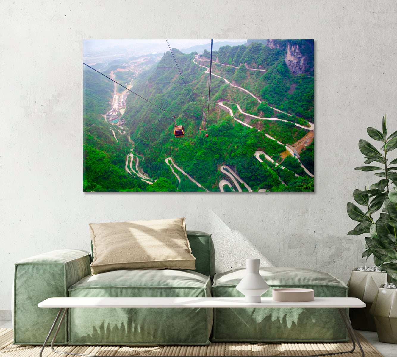 Cable Car with Winding Road in Tianmen Mountain Zhangjiajie National Park China Canvas Print-Canvas Print-CetArt-1 Panel-24x16 inches-CetArt