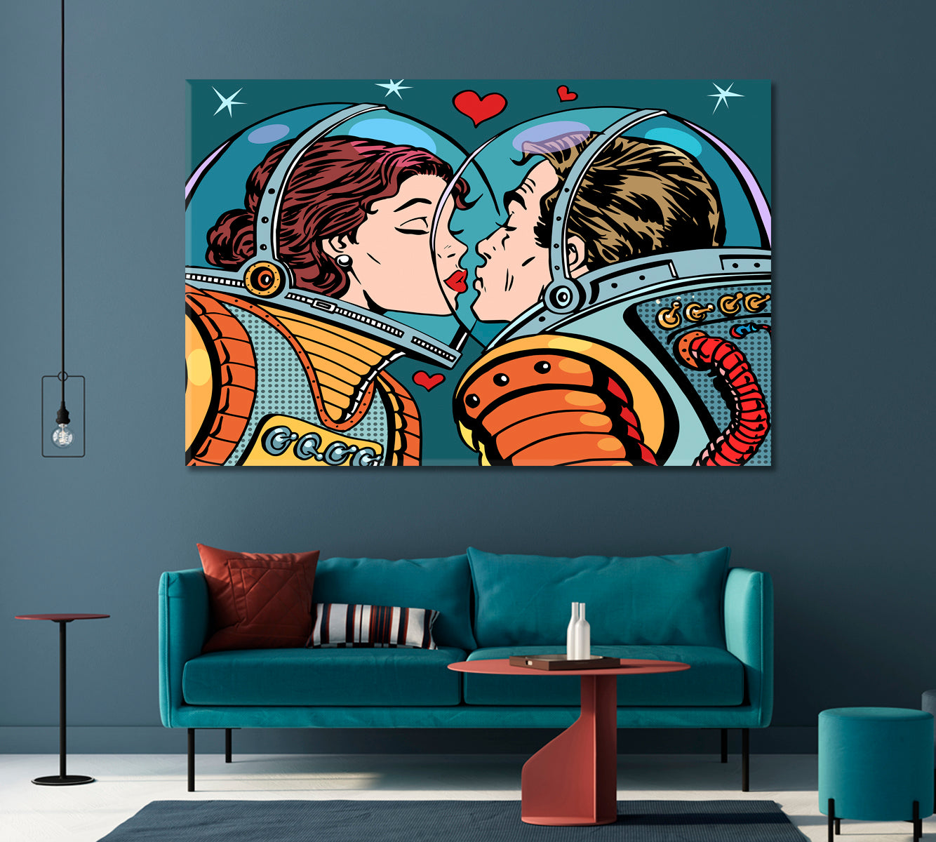 Astronauts Kiss in Space Canvas Print-Canvas Print-CetArt-1 Panel-24x16 inches-CetArt