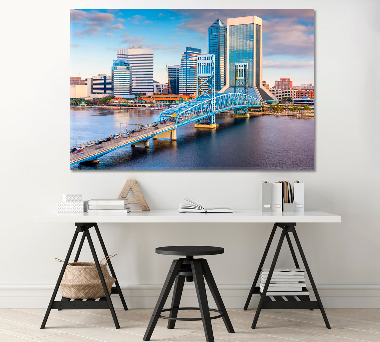 Skyscrapers Jacksonville and Blue Bridge Canvas Print-Canvas Print-CetArt-1 Panel-24x16 inches-CetArt