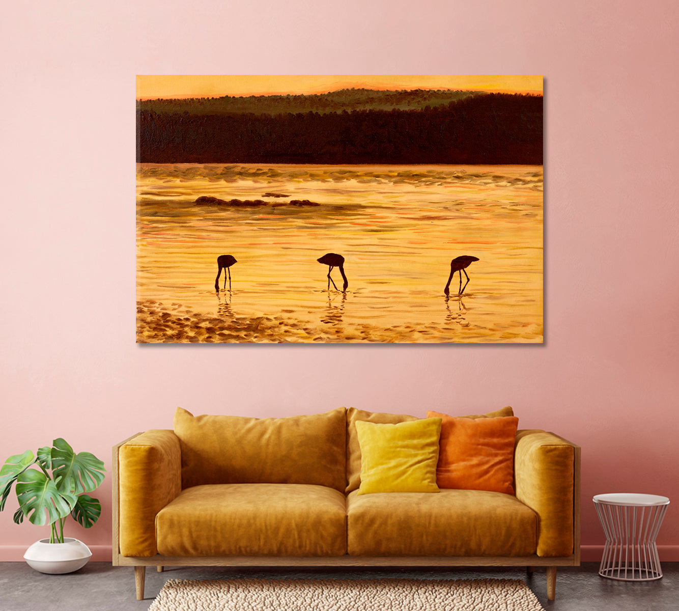 Flamingo Silhouettes at Sunset Canvas Print-Canvas Print-CetArt-1 Panel-24x16 inches-CetArt