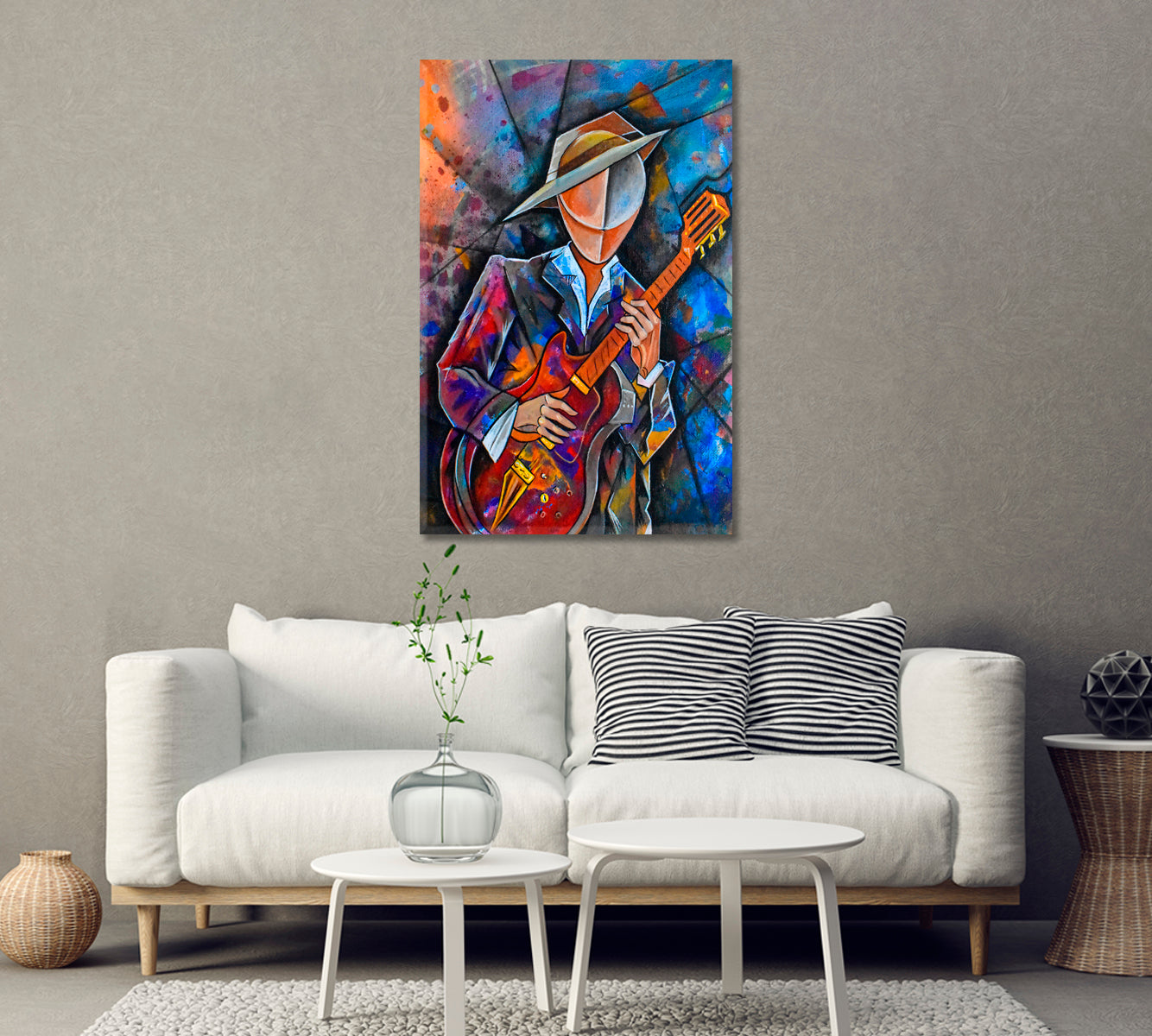 Guitarist in Cubism Style Canvas Print-Canvas Print-CetArt-1 panel-16x24 inches-CetArt