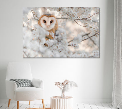 Bird Barn Owl on Blooming Cherry Canvas Print-Canvas Print-CetArt-1 Panel-24x16 inches-CetArt