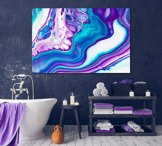 Mixing White Purple and Blue Liquid Acrylic Weave Canvas Print-Canvas Print-CetArt-1 Panel-24x16 inches-CetArt