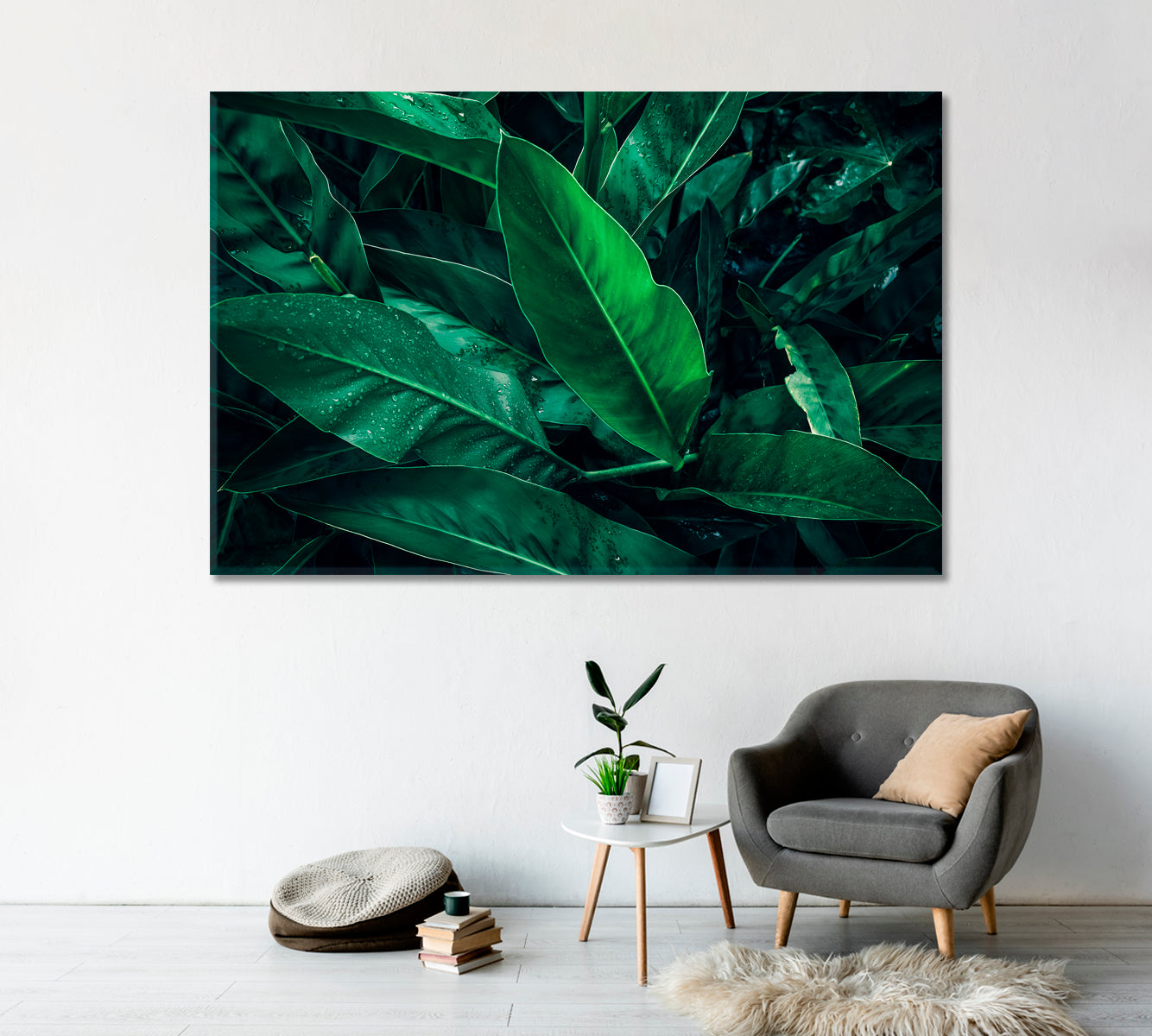 Large Tropical Leaf with Water Drops Canvas Print-Canvas Print-CetArt-1 Panel-24x16 inches-CetArt