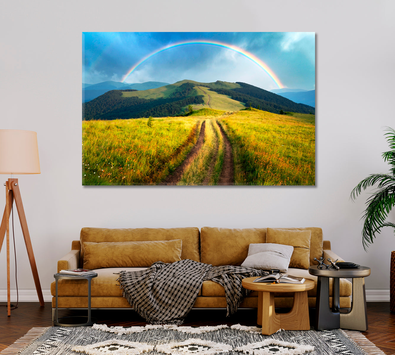 Summer Mountains Landscape with Beautiful Rainbow Canvas Print-Canvas Print-CetArt-1 Panel-24x16 inches-CetArt