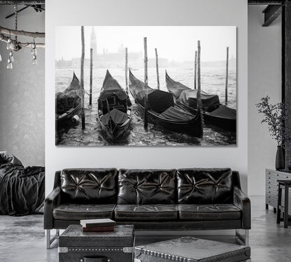 Gondolas on Grand Canal Venice Italy in Black and White Canvas Print-Canvas Print-CetArt-1 Panel-24x16 inches-CetArt