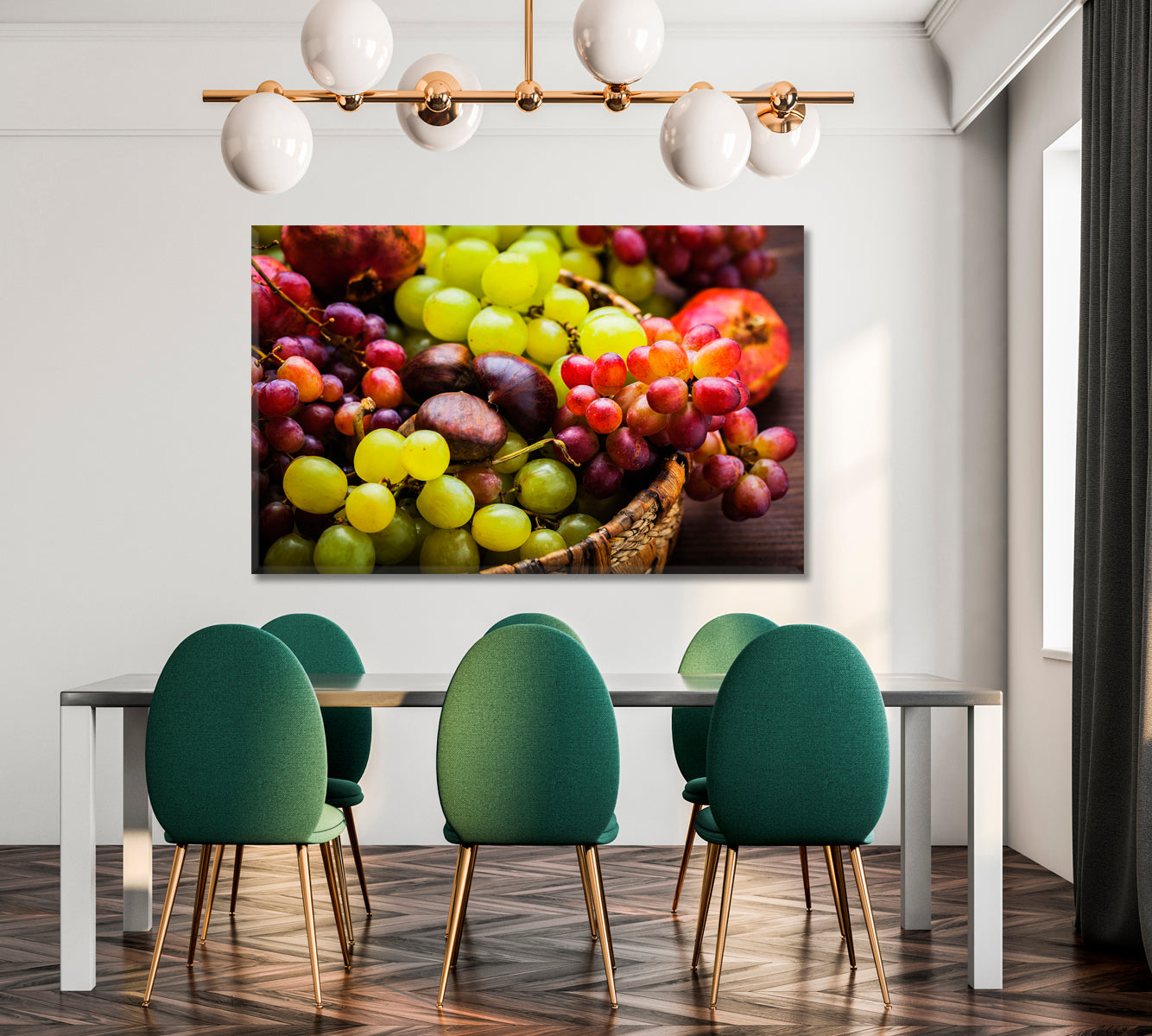 Wicker Basket with Grapes Canvas Print-Canvas Print-CetArt-1 Panel-24x16 inches-CetArt