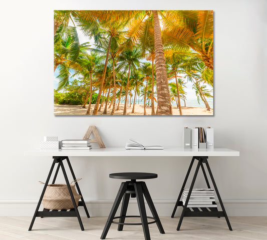Coconut Trees on White Sandy Beach Canvas Print-Canvas Print-CetArt-1 Panel-24x16 inches-CetArt