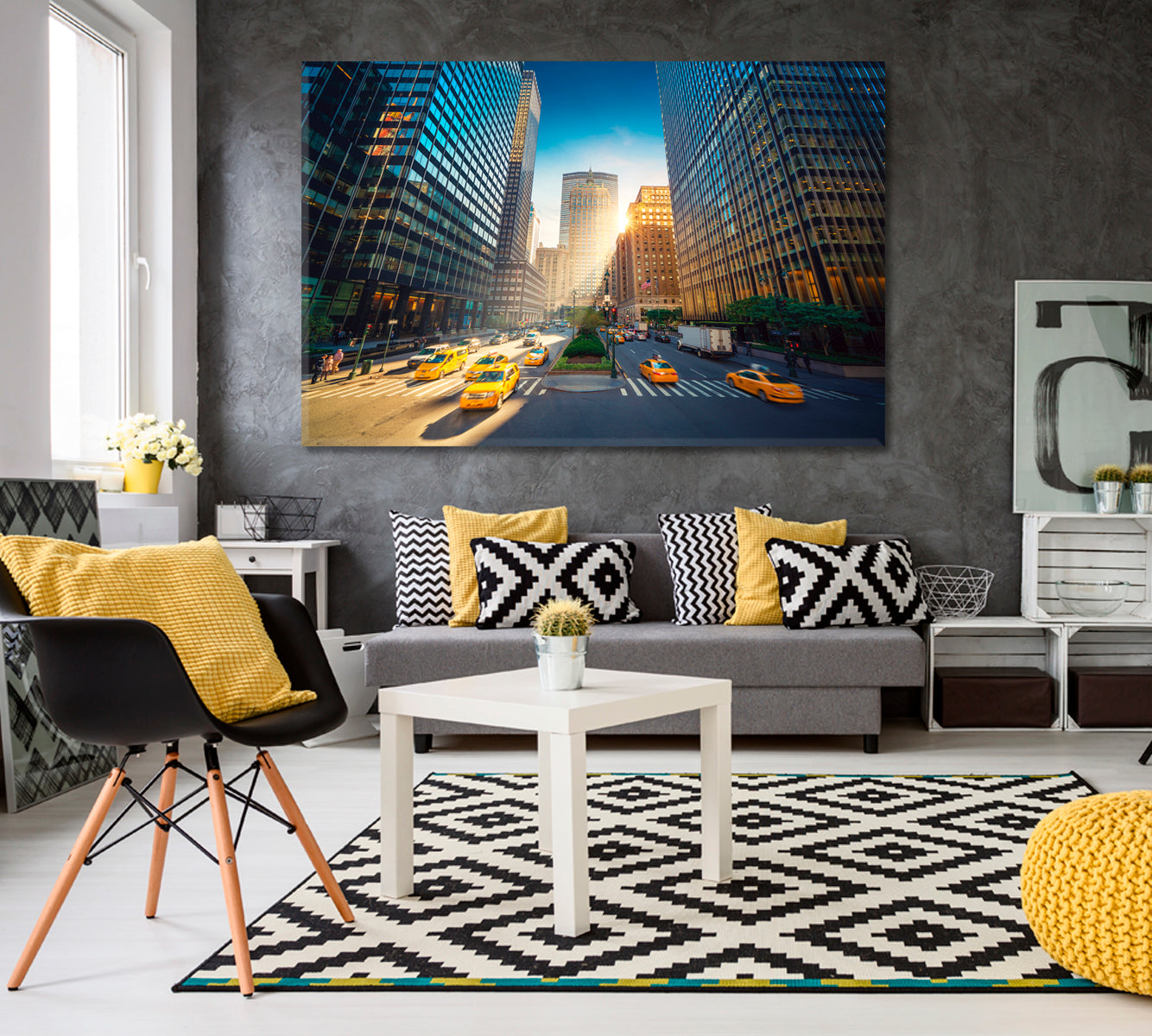 New York Skyscrapers and the Famous Yellow Taxi Cars Canvas Print-Canvas Print-CetArt-1 Panel-24x16 inches-CetArt