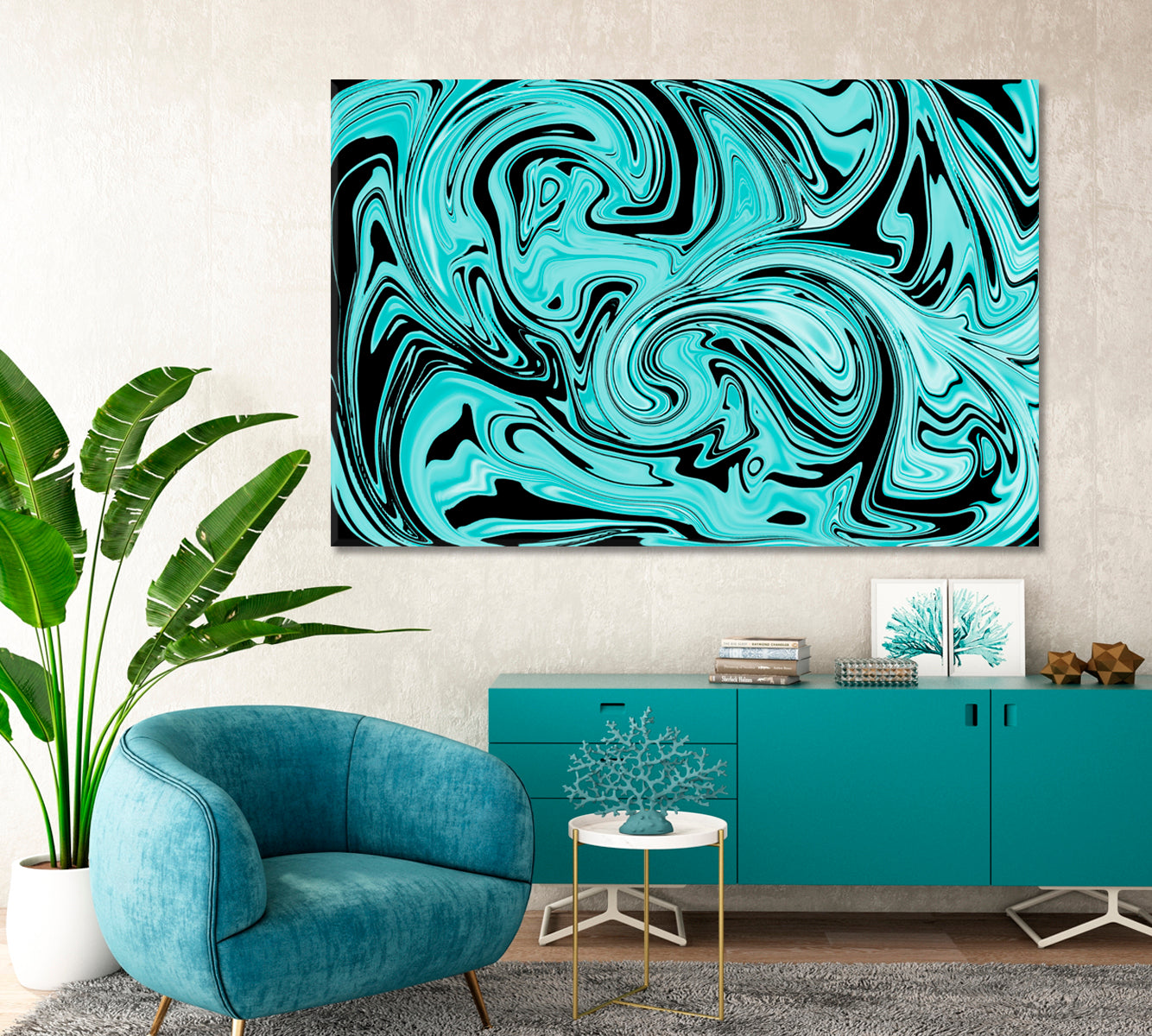 Abstract Blue and Marble Swirls Canvas Print-Canvas Print-CetArt-1 Panel-24x16 inches-CetArt