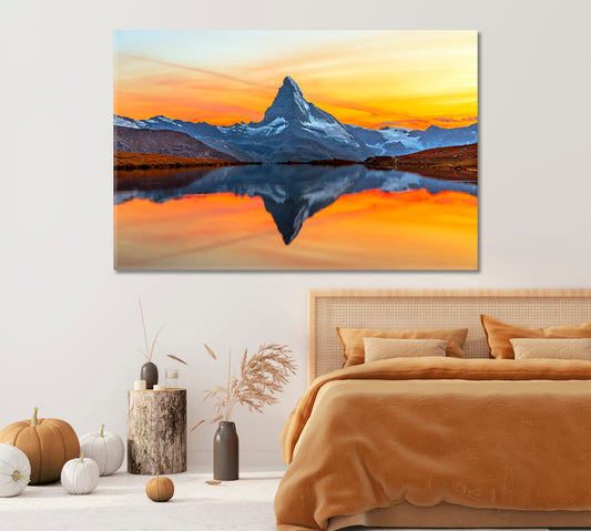 Matterhorn Mountain with Stunning Sunset Switzerland Canvas Print-Canvas Print-CetArt-1 Panel-24x16 inches-CetArt