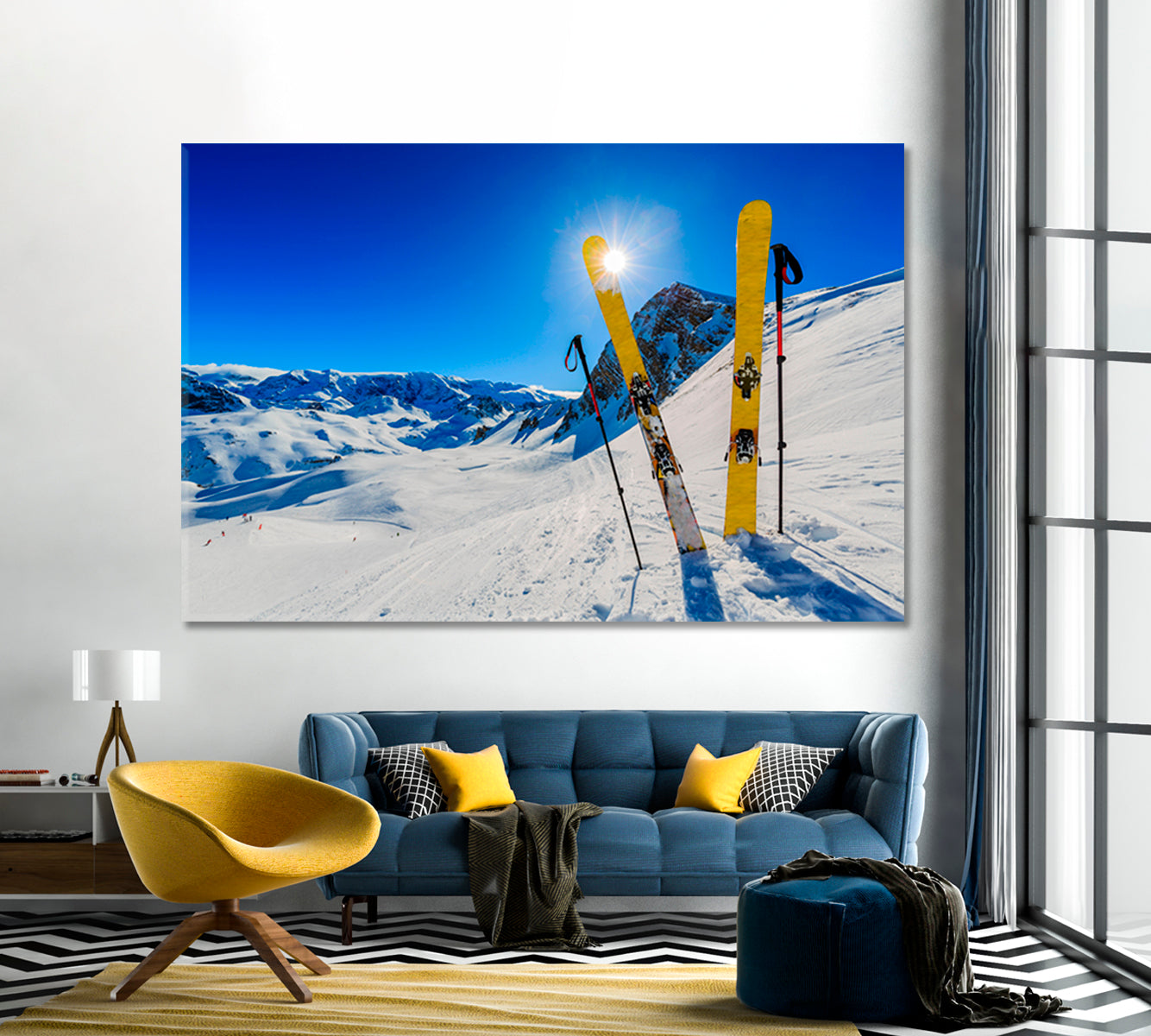 Ski on Sunny Mountain Alps Canvas Print-Canvas Print-CetArt-1 Panel-24x16 inches-CetArt