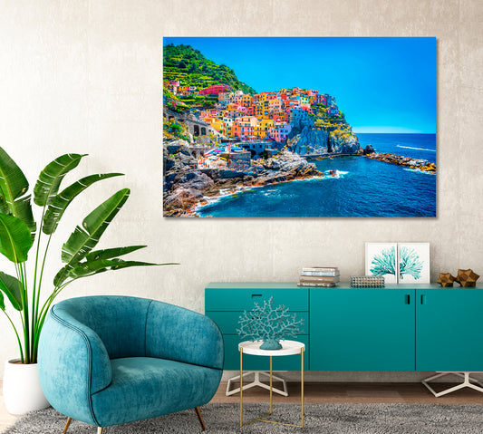 Colorful City on the Rock Cinque Terre Italy Canvas Print-Canvas Print-CetArt-1 Panel-24x16 inches-CetArt