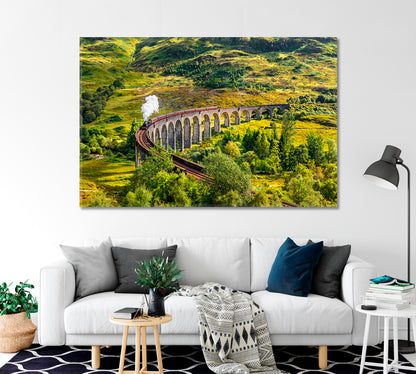 Glenfinnan Viaduct with Jacobite Steam Train Scotland Canvas Print-Canvas Print-CetArt-1 Panel-24x16 inches-CetArt