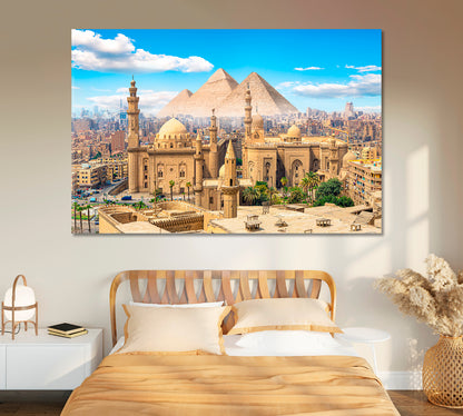 Mosque Sultan Hassan in Cairo and Pyramids Canvas Print-Canvas Print-CetArt-1 Panel-24x16 inches-CetArt