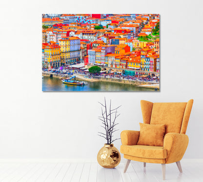 Colorful Houses at Ribeira District Porto Town Portugal Canvas Print-Canvas Print-CetArt-1 Panel-24x16 inches-CetArt