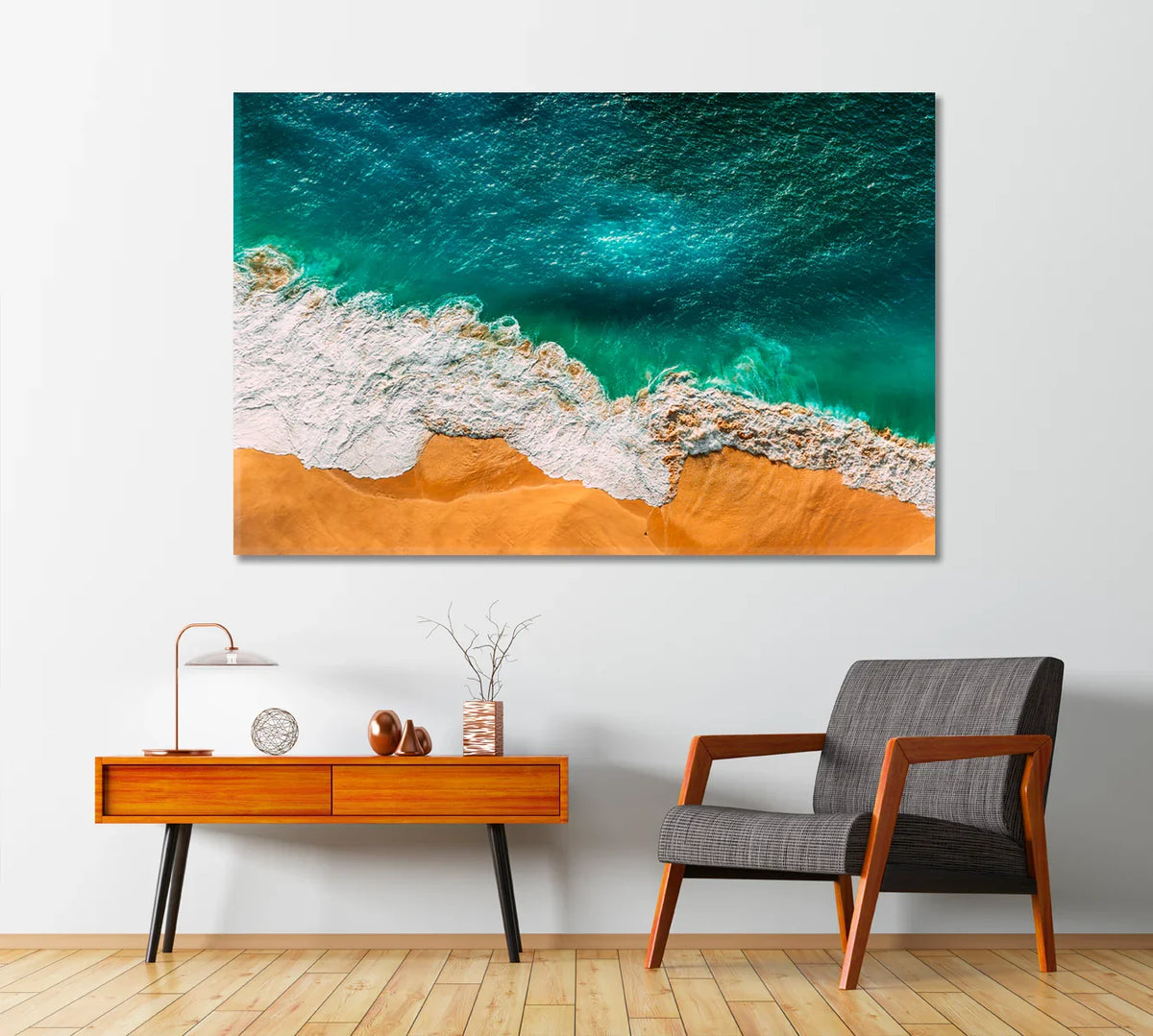 Aqua surf meeting warm sand, panoramic canvas