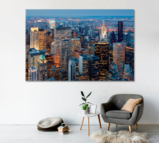 Sunset over Manhattan New York Canvas Print-Canvas Print-CetArt-1 Panel-24x16 inches-CetArt