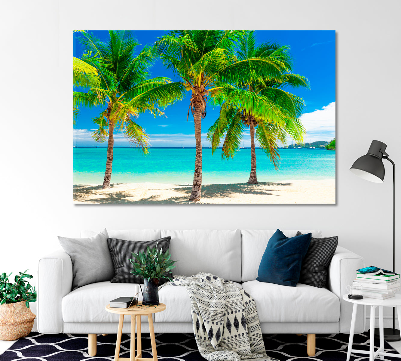Tropical Beach with Coconut Palm Trees Canvas Print-Canvas Print-CetArt-1 Panel-24x16 inches-CetArt