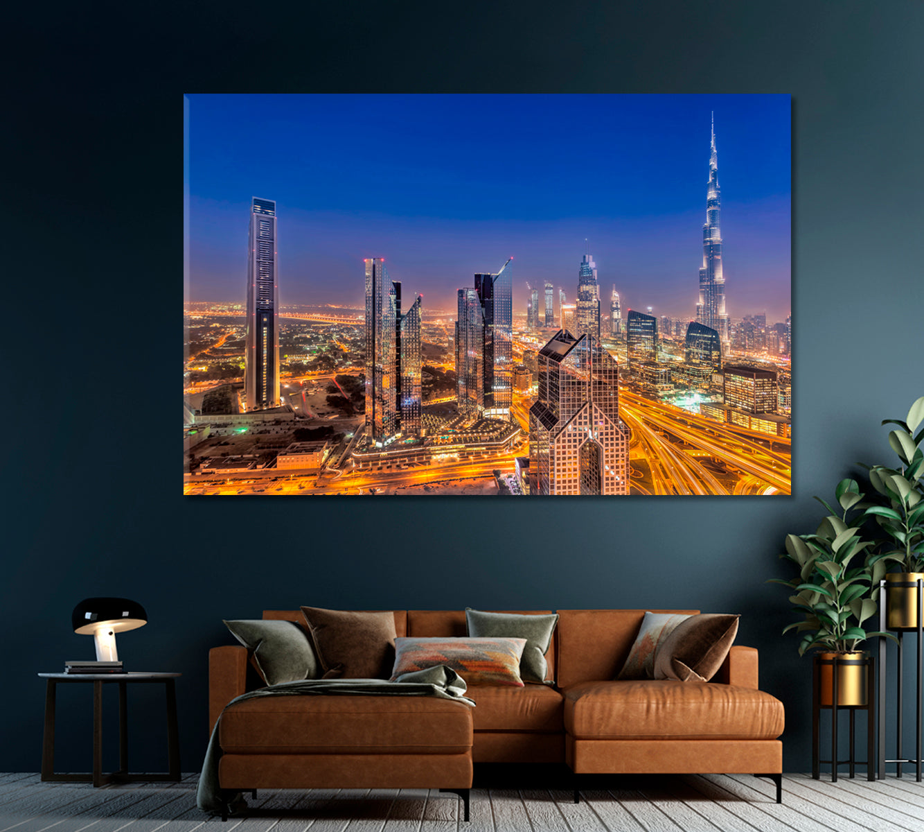 Night Cityscape of Dubai United Arab Emirates Canvas Print-Canvas Print-CetArt-1 Panel-24x16 inches-CetArt