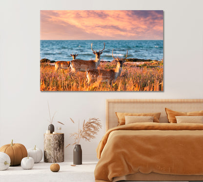 Sea Landscape with Sika Deer Family Canvas Print-Canvas Print-CetArt-1 Panel-24x16 inches-CetArt