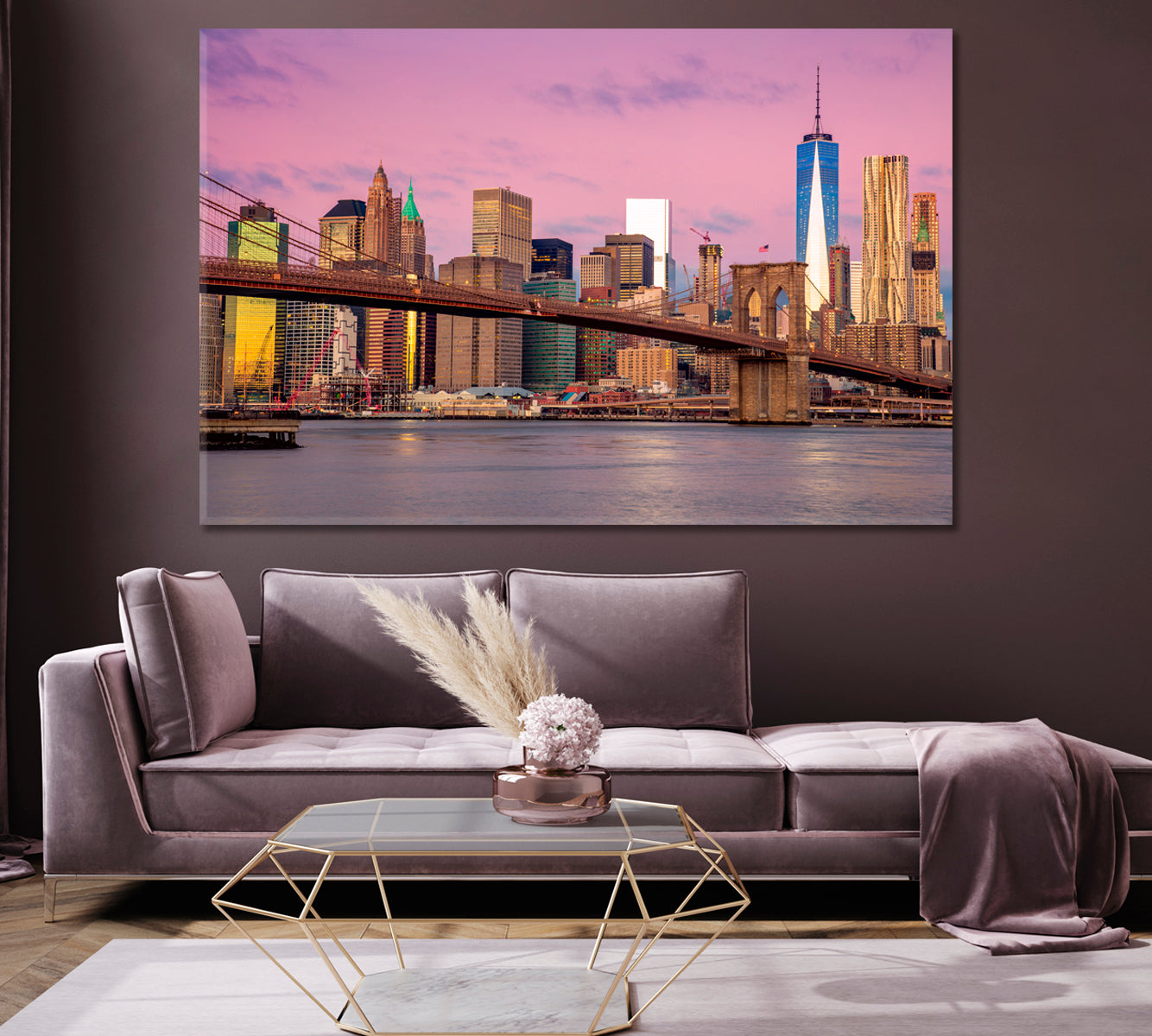 Brooklyn Bridge Sunrise Manhattan New York Canvas Print-Canvas Print-CetArt-1 Panel-24x16 inches-CetArt