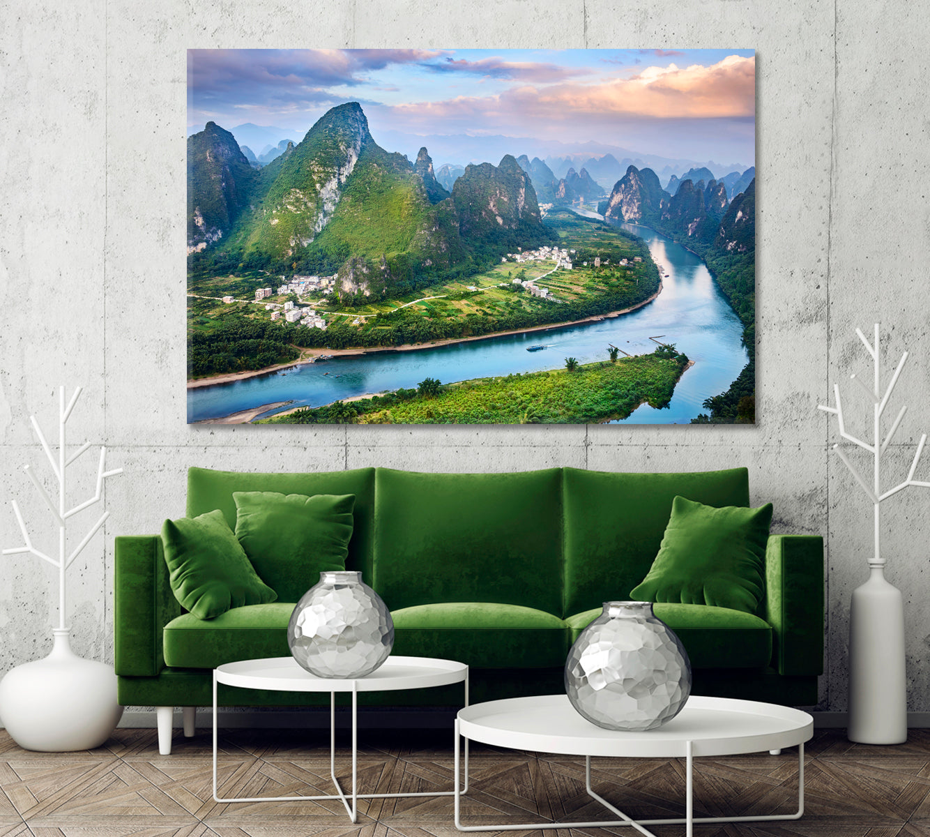Landscape Li River and Karst Mountains China Canvas Print-Canvas Print-CetArt-1 Panel-24x16 inches-CetArt