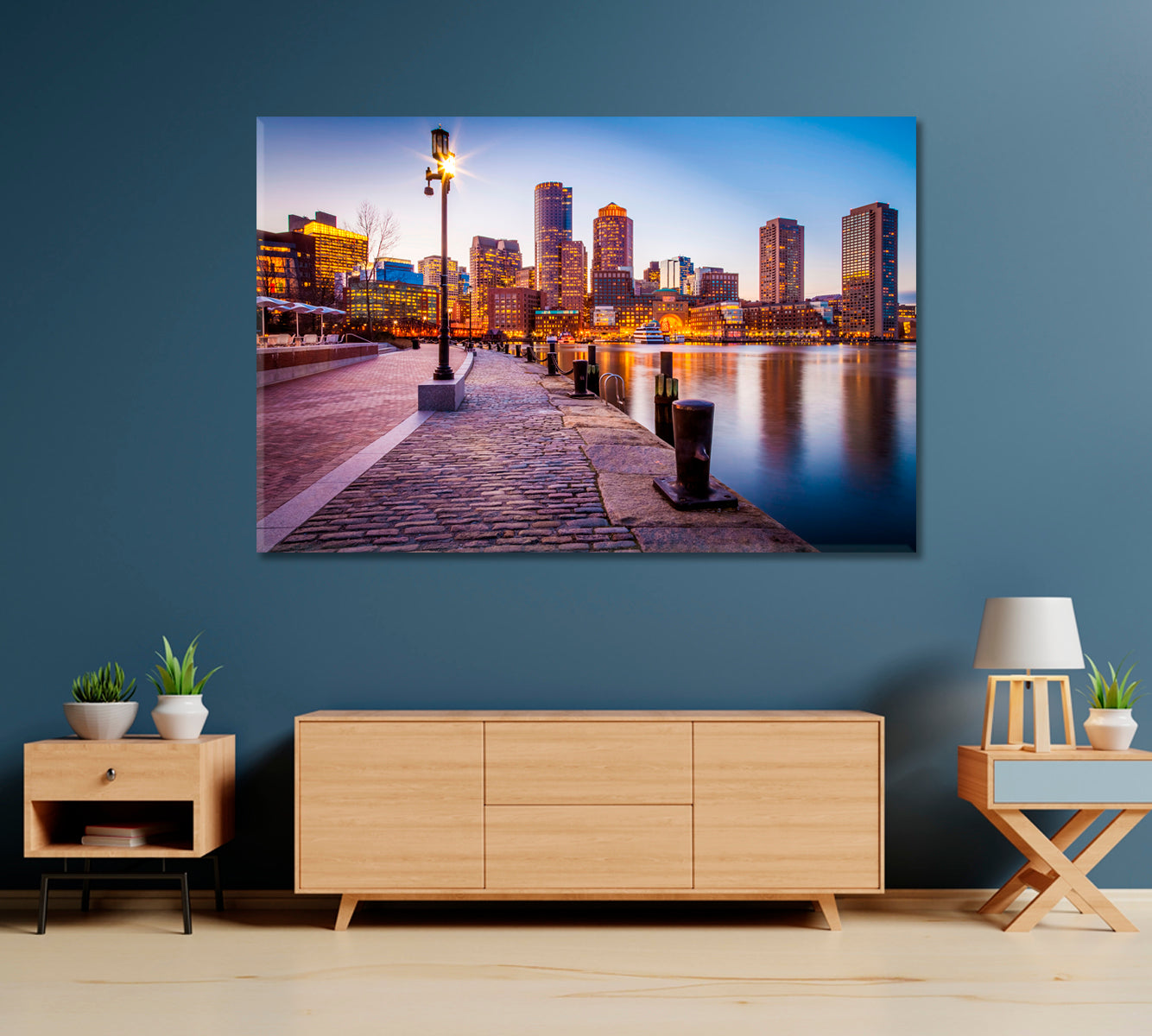 Boston Harbor in Massachusetts USA at Night Canvas Print-Canvas Print-CetArt-1 Panel-24x16 inches-CetArt