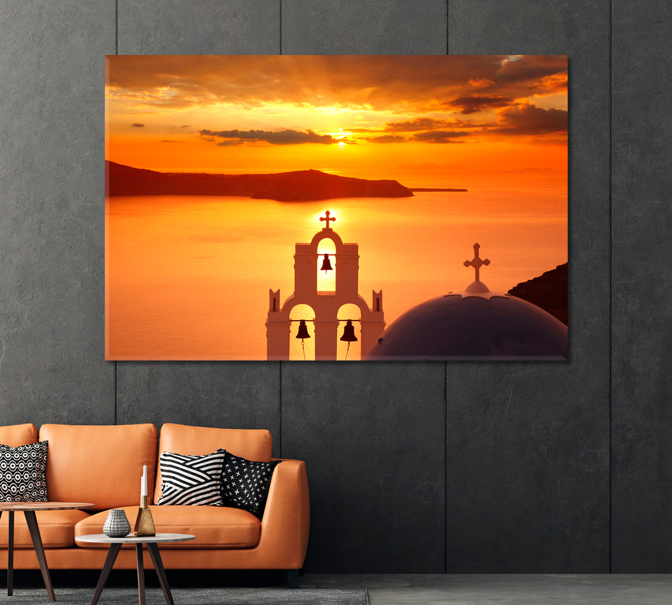 Amazing Sunset with Church in Santorini Greece Canvas Print-Canvas Print-CetArt-1 Panel-24x16 inches-CetArt