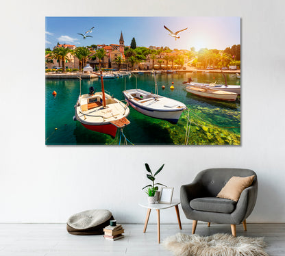 Split Village on Island of Brac with a Port Croatia Canvas Print-Canvas Print-CetArt-1 Panel-24x16 inches-CetArt