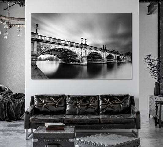Black and White Kingston Bridge over River Thames England Canvas Print-Canvas Print-CetArt-1 Panel-24x16 inches-CetArt