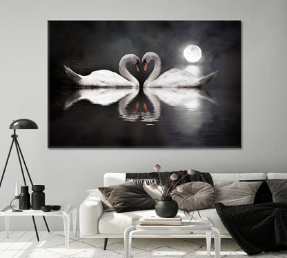 Two White Swans in Shape of Heart Canvas Print-Canvas Print-CetArt-1 Panel-24x16 inches-CetArt