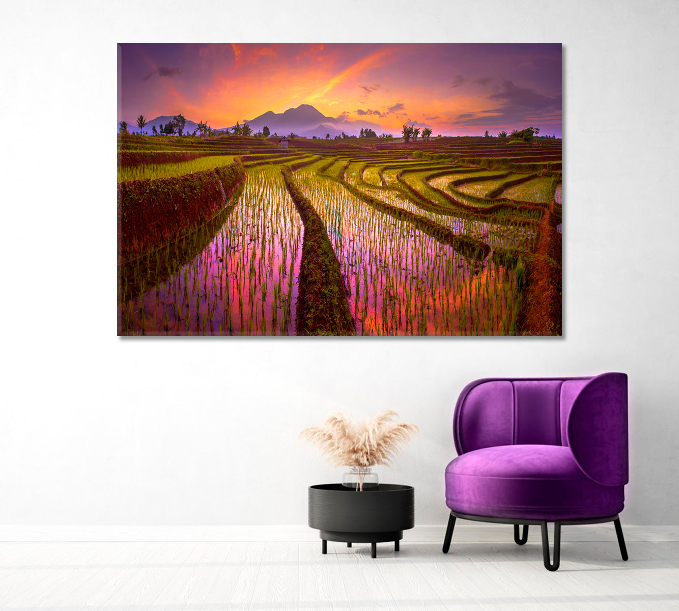 Rice Field Sunrise Canvas Print-Canvas Print-CetArt-1 Panel-24x16 inches-CetArt