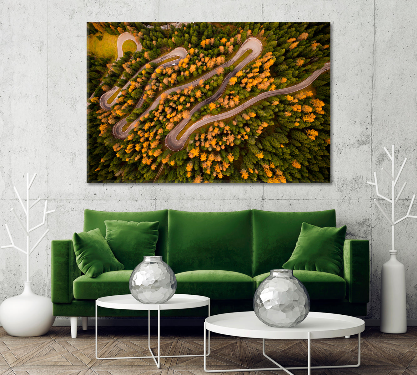 Winding Road in Autumn Forest Top View Canvas Print-Canvas Print-CetArt-1 Panel-24x16 inches-CetArt