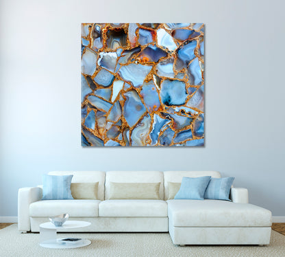 Blue Agate with Gold Outline Canvas Print-Canvas Print-CetArt-1 panel-12x12 inches-CetArt