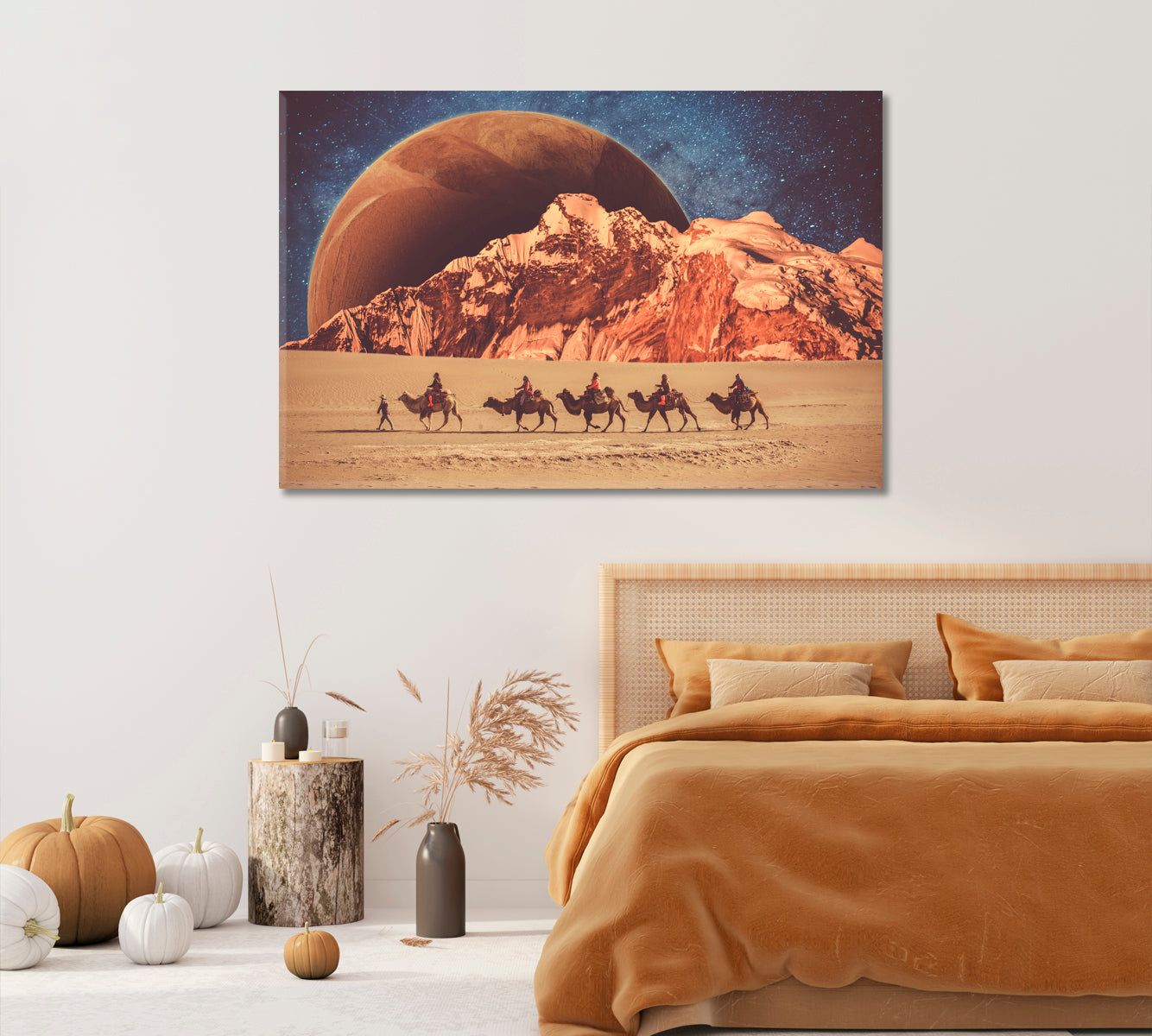 Fantasy Desert in Universe with Camels Canvas Print-Canvas Print-CetArt-1 Panel-24x16 inches-CetArt