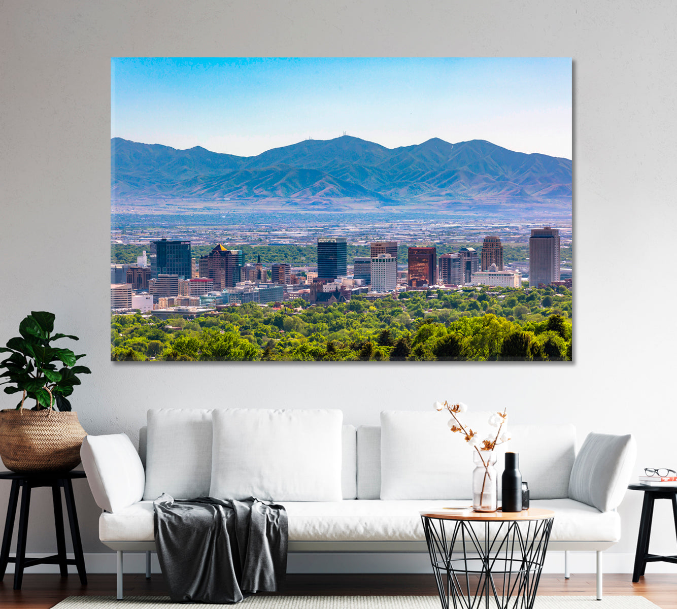 Salt Lake City and Wasatch Mountain Peaks USA Canvas Print-Canvas Print-CetArt-1 Panel-24x16 inches-CetArt