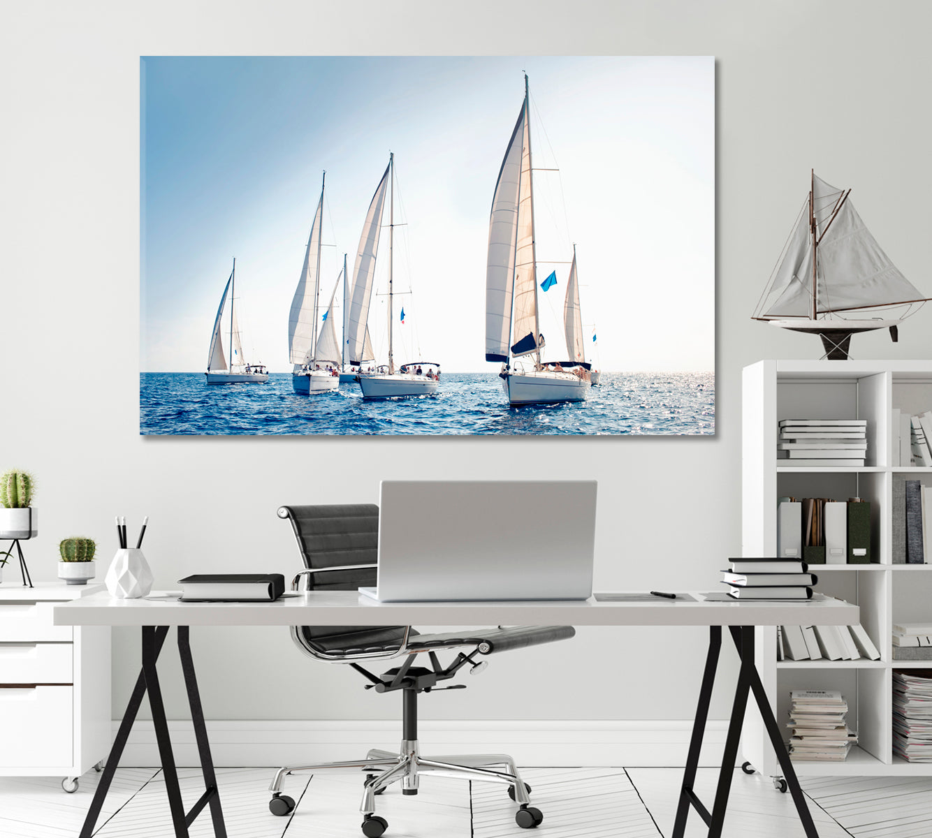 Sailing Ship Yachts with White Sails Canvas Print-Canvas Print-CetArt-1 Panel-24x16 inches-CetArt