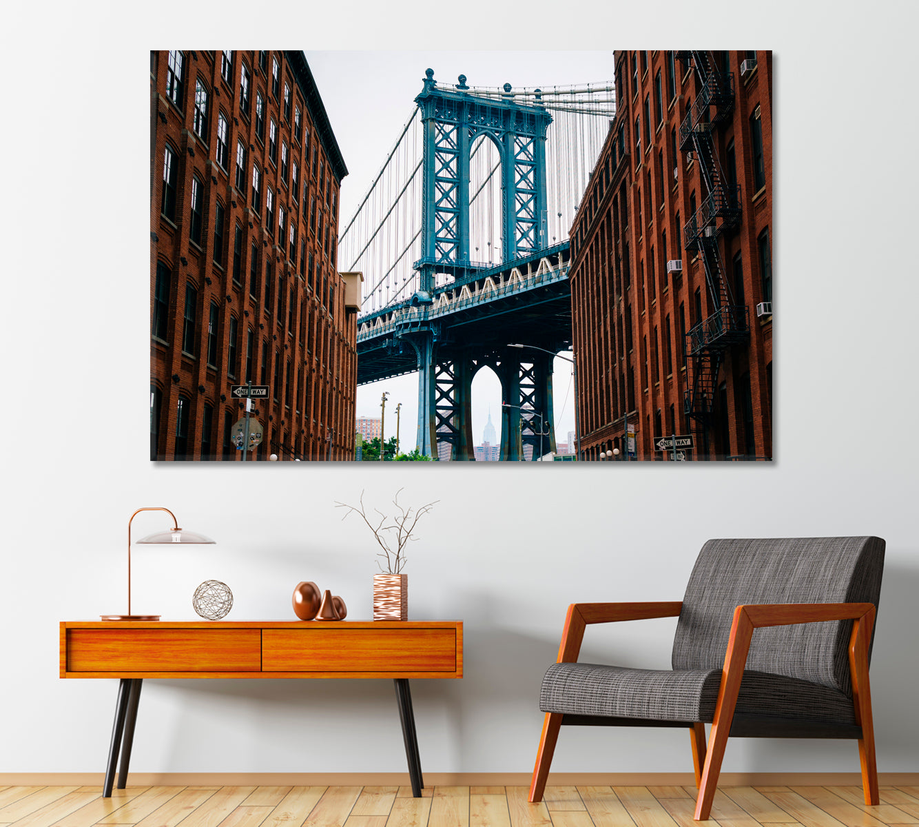 Washington Street and Manhattan Bridge Brooklyn New York Canvas Print-Canvas Print-CetArt-1 Panel-24x16 inches-CetArt