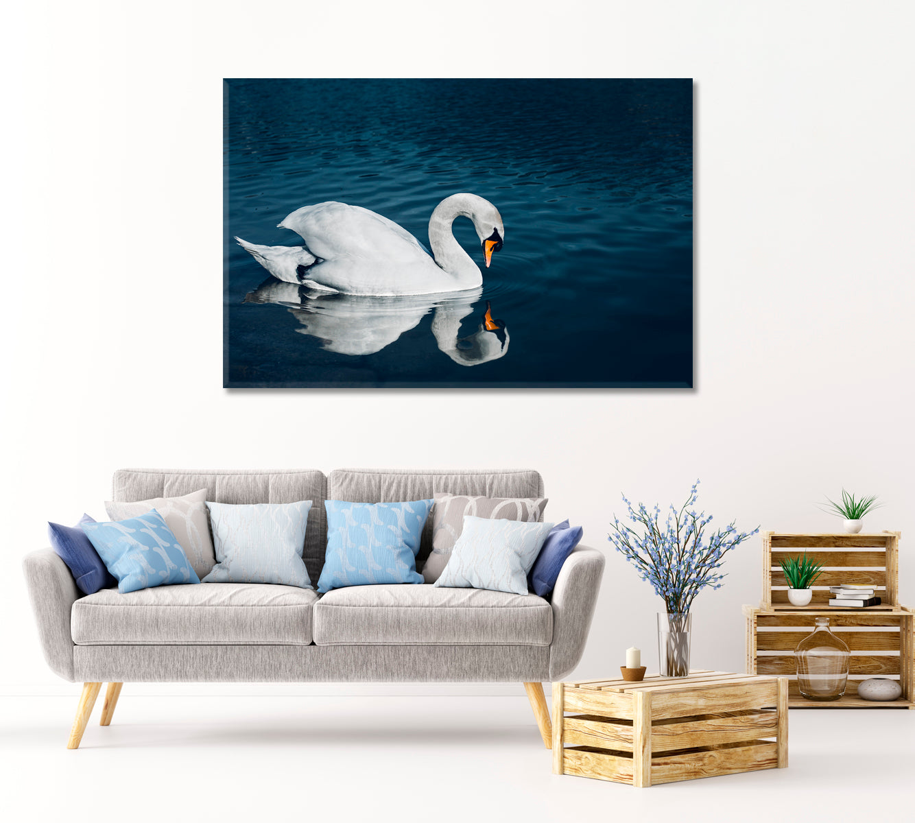 Beautiful Swan in Crystal Blue Lake Canvas Print-Canvas Print-CetArt-1 Panel-24x16 inches-CetArt